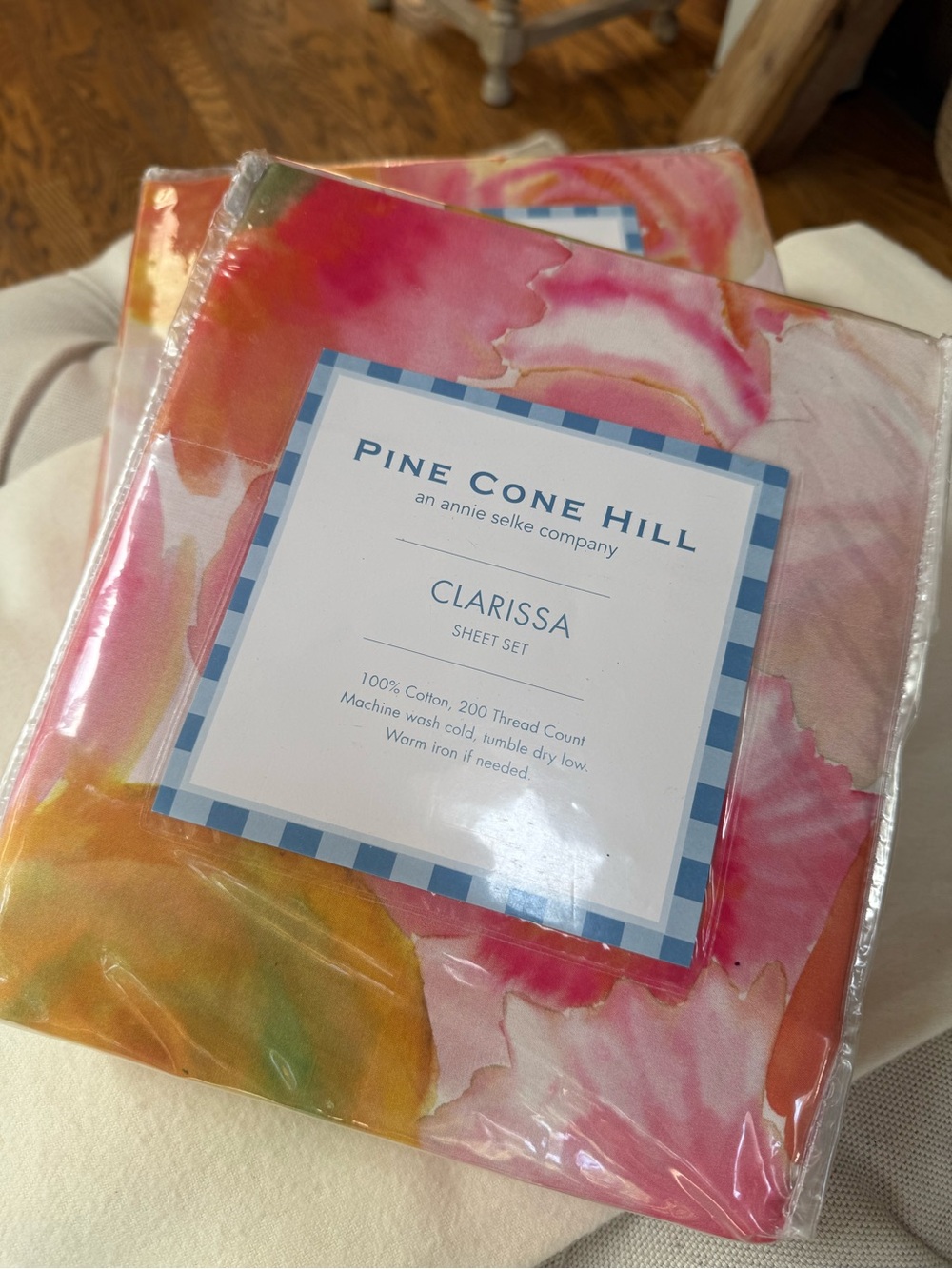 NEW set of 2 Twin Pine Cone Hill Watercolor Floral Sheet Set - Pink Orange Green